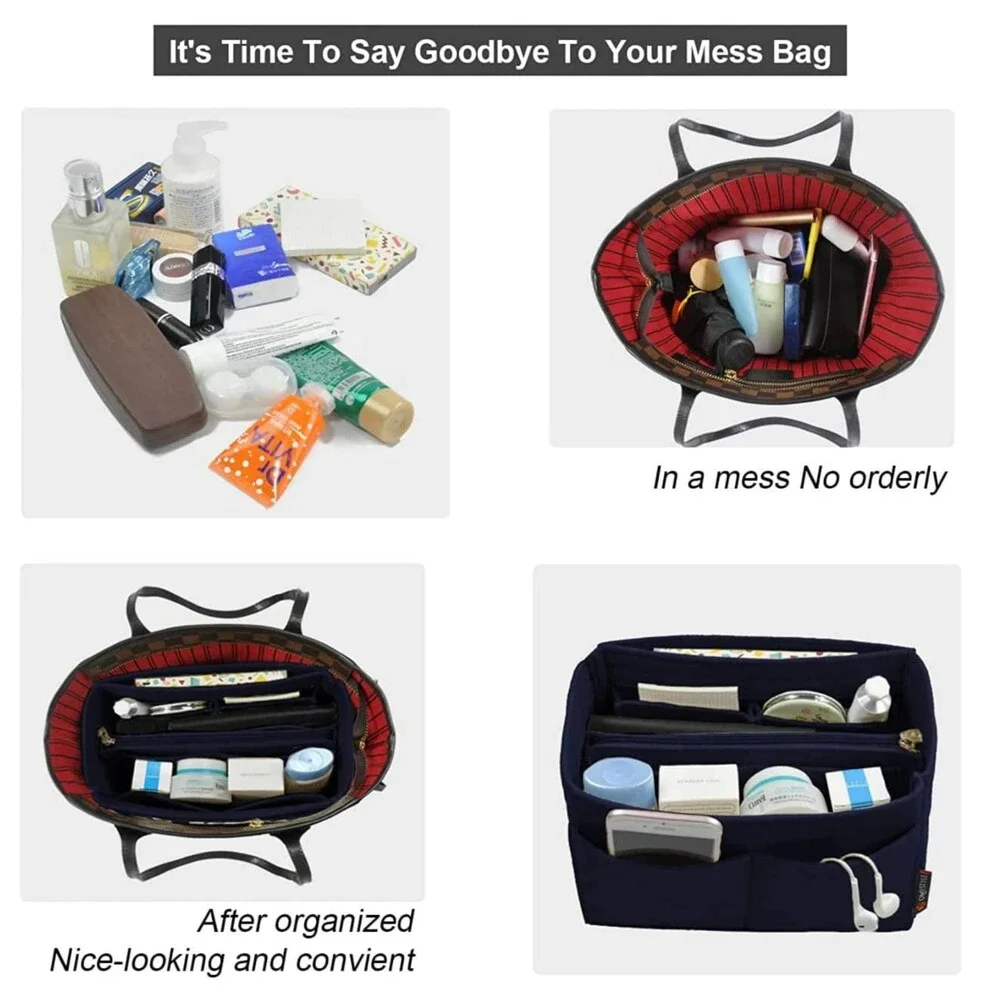 Felt Tote Organizer Insert with Zipper Pouch, 12-Pocket Handbag Organizer
